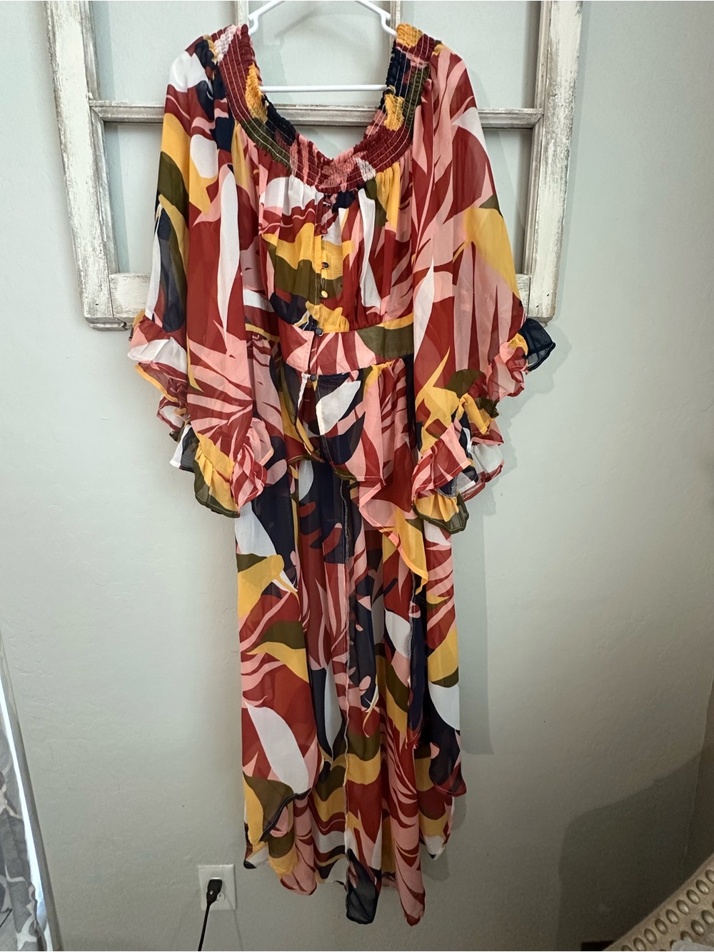 NWT Flowy Multicolor Printed Jumpsuit - Off-Shoulder, Boho Style size 18/20